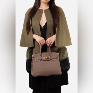 Fendi Green Wool Cape Coat With Fox Fur Pocket Size 38